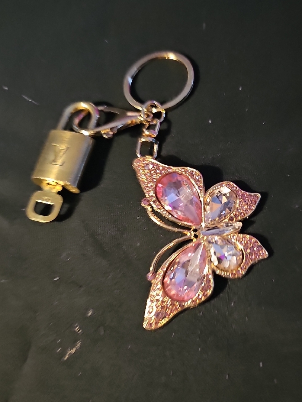Gold-Tone Pink Crystal Butterfly Keychain/Bag Charm